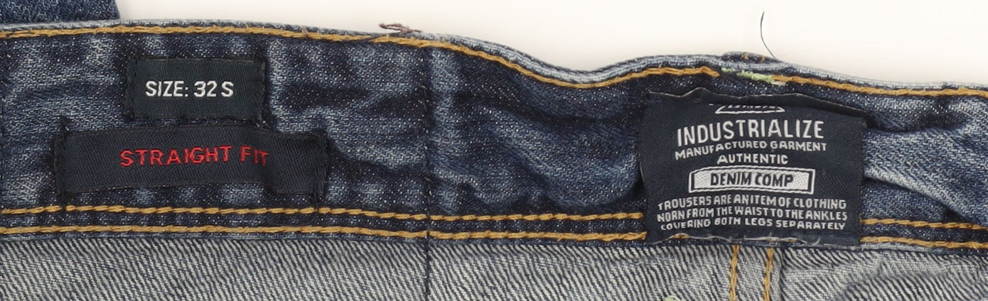 Mens UK Size 32 S Industrialize Regular Fit Straight Blue Jeans