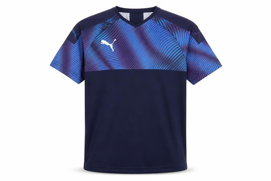 Front view of Puma boys’ blue graphic drycell short sleeve sports t-shirt 13-14 years