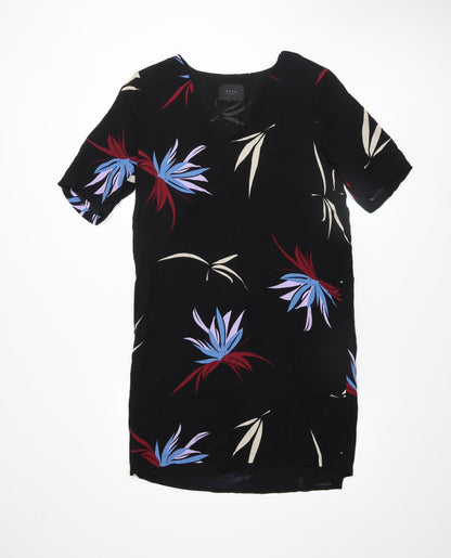 YAYA Women Black Floral Shift Dress Size 10 Knee Length Viscose