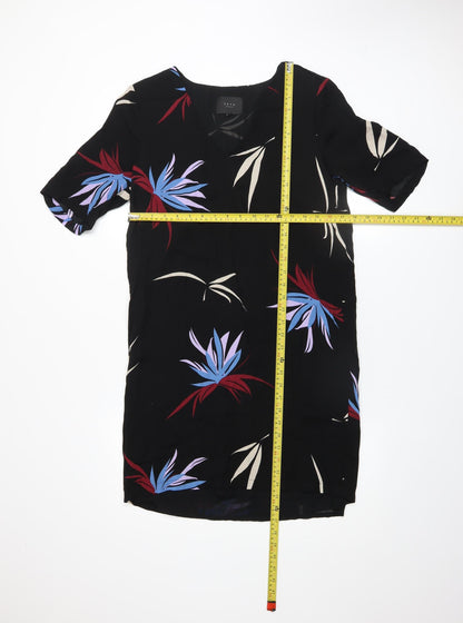 YAYA Women Black Floral Shift Dress Size 10 Knee Length Viscose