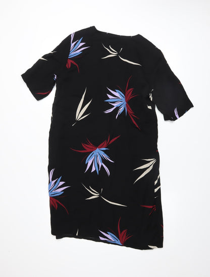YAYA Women Black Floral Shift Dress Size 10 Knee Length Viscose