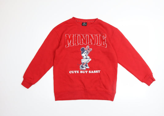 Disney Minnie Mouse Girls Red Sweatshirt 11-12 Years Pullover Cotton Blend