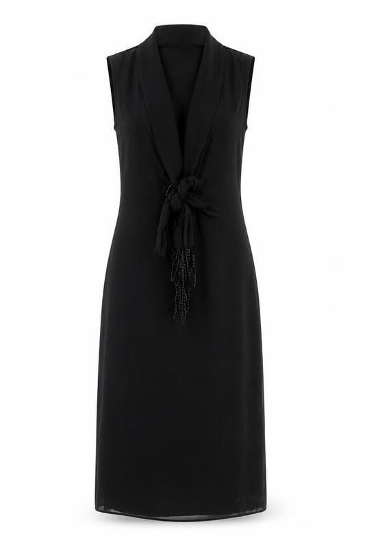 Front view of ESPRIT Women’s Black Sleeveless Beaded Chiffon Sheath Dress XL