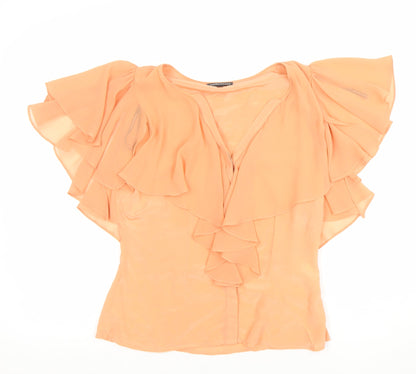 Womens UK Size 10 Warehouse Beige Wrap Blouse