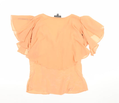 Womens UK Size 10 Warehouse Beige Wrap Blouse