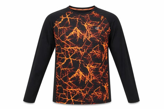 Front view of Dunnes Men’s Black & Orange Graphic Long Sleeve Athletic T-Shirt, size S