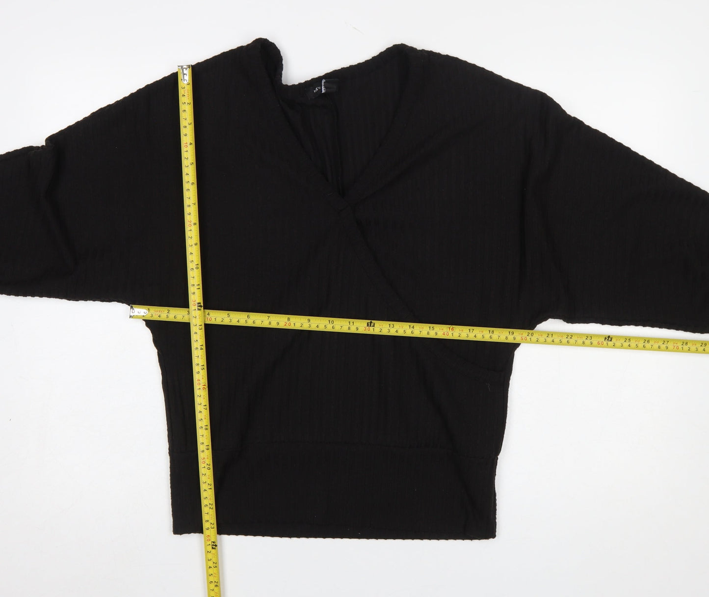 Womens UK Size M New Look Black Wrap Blouse