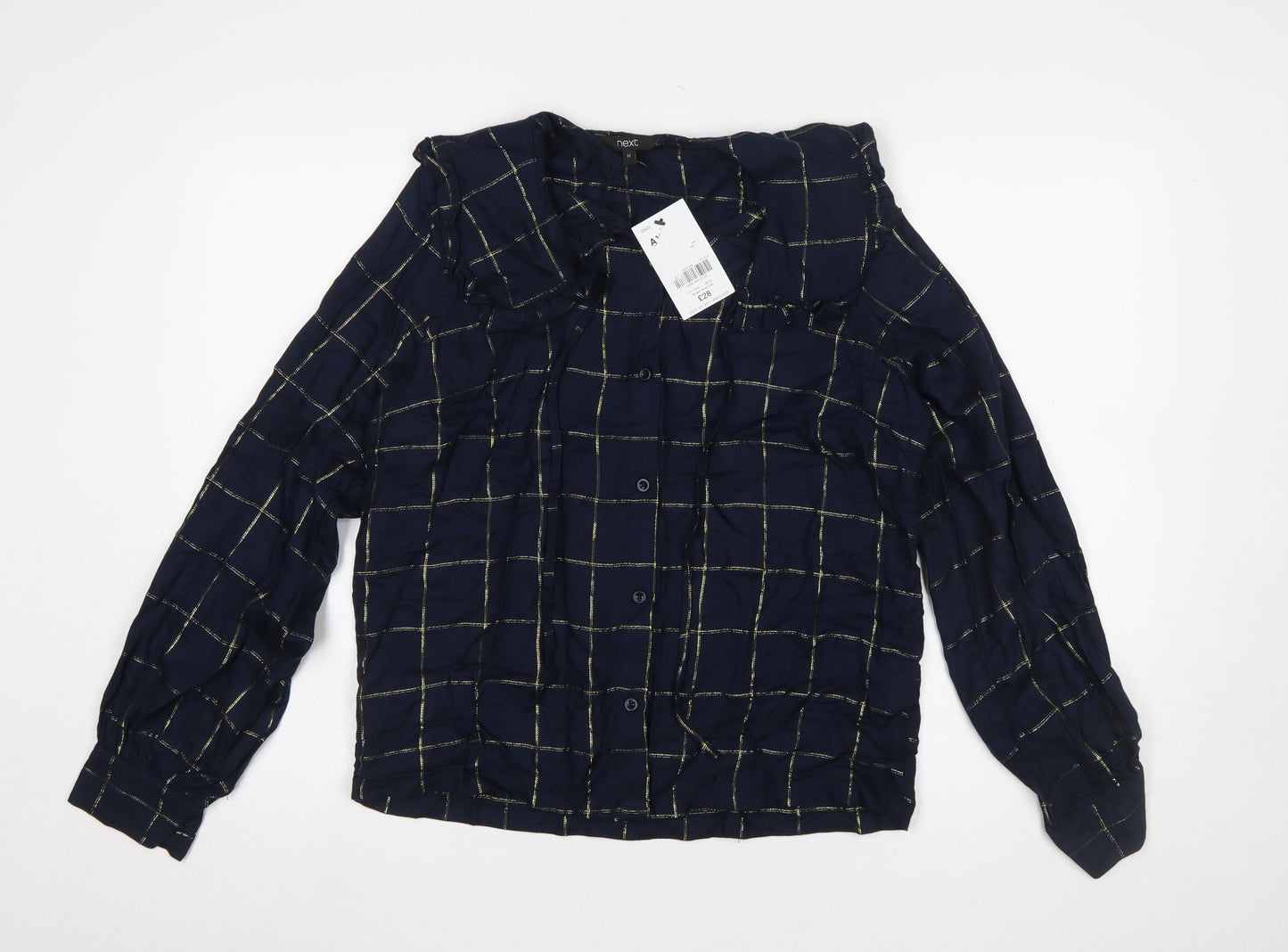 Next Women's Blue Check Long Sleeve Collared Blouse Size 12