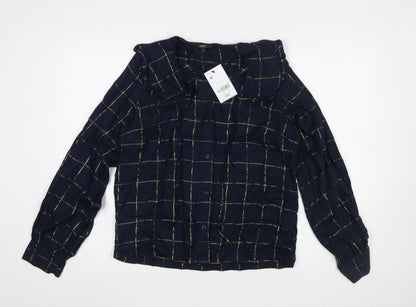 Next Women's Blue Check Long Sleeve Collared Blouse Size 12