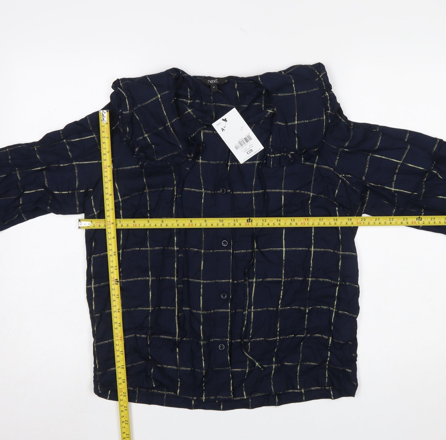 Next Women's Blue Check Long Sleeve Collared Blouse Size 12