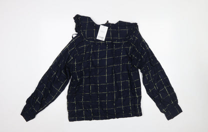 Next Women's Blue Check Long Sleeve Collared Blouse Size 12