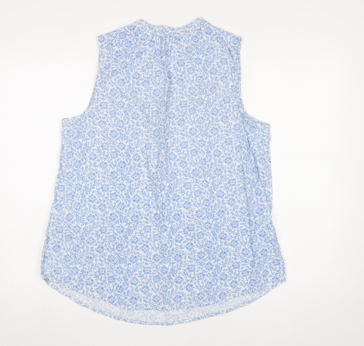 Dunnes Stores Women Blue Floral Sleeveless Cotton Linen Blouse Size 14