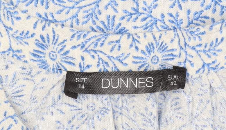 Dunnes Stores Women Blue Floral Sleeveless Cotton Linen Blouse Size 14