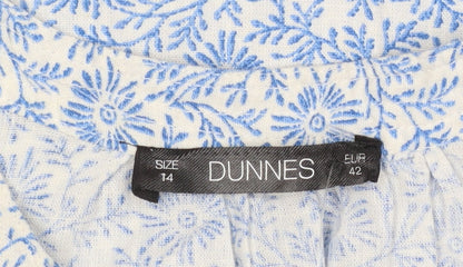 Dunnes Stores Women Blue Floral Sleeveless Cotton Linen Blouse Size 14