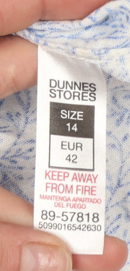 Dunnes Stores Women Blue Floral Sleeveless Cotton Linen Blouse Size 14