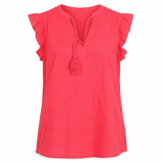 Dunnes Women’s Pink Cotton Tassel V-Neck Tunic Blouse Size S