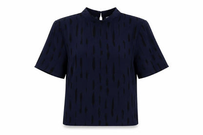 Front view of Jacqueline de Yong Women's Blue High Neck Short Sleeve Blouse, size 8