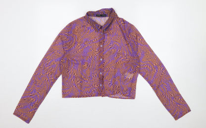Womens UK Size 14 Pull&Bear Multicoloured Cropped Button-Up