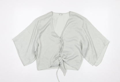 Womens UK Size 8 River Island Grey Wrap Blouse
