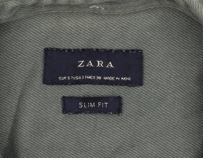 Zara Men’s Green Slim Fit Button-Down Long Sleeve Casual Shirt Size S