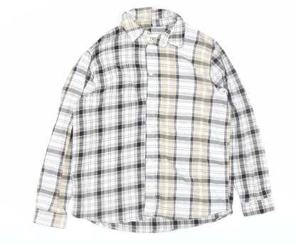 Zara Men Beige Plaid Cotton Relaxed Fit Long Sleeve Button-Up Shirt M