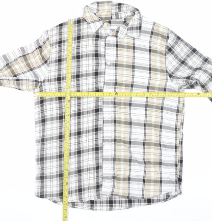 Zara Men Beige Plaid Cotton Relaxed Fit Long Sleeve Button-Up Shirt M