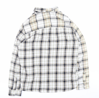 Zara Men Beige Plaid Cotton Relaxed Fit Long Sleeve Button-Up Shirt M