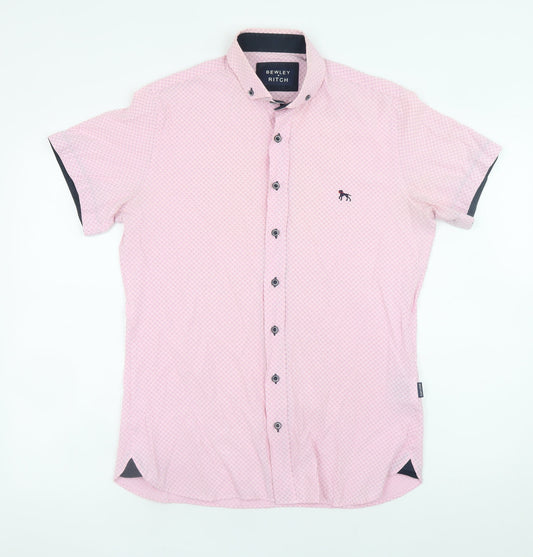 Bewley Ritch Men's Pink Slim Fit Short Sleeve Button-Up Shirt S