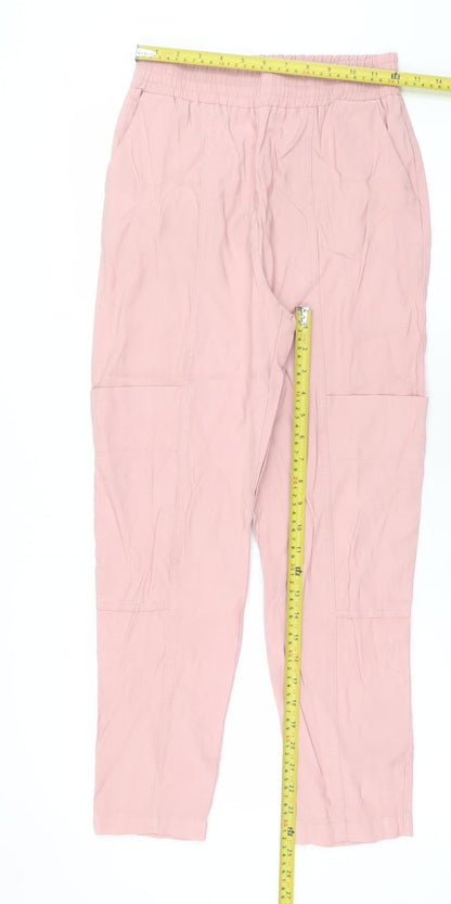 Womens UK Size XS Zara Relaxed Fit Cargo Pink Trousers