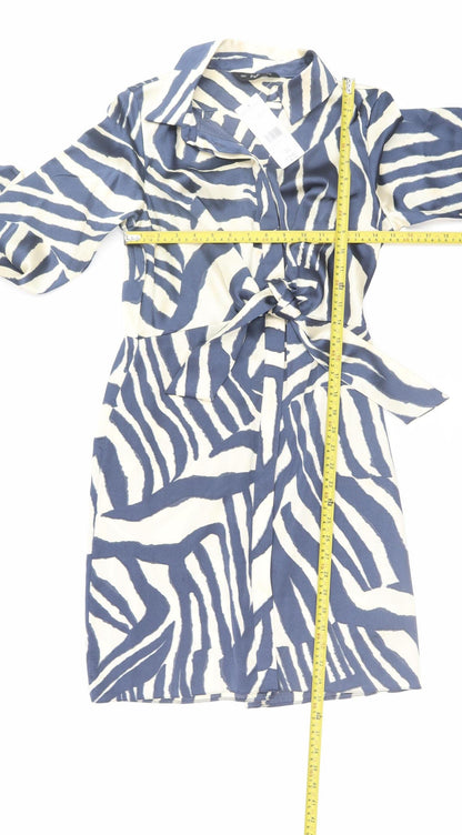 F&F Women’s Blue Animal Print Belted Shirt Dress Size 10