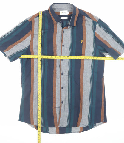 Farah Men's Multicoloured Striped Slim Fit Short Sleeve Button-Up Shirt Size L
