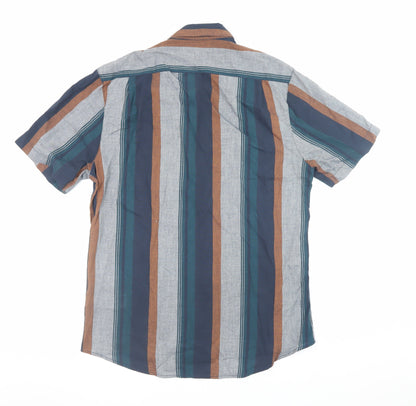 Farah Men's Multicoloured Striped Slim Fit Short Sleeve Button-Up Shirt Size L
