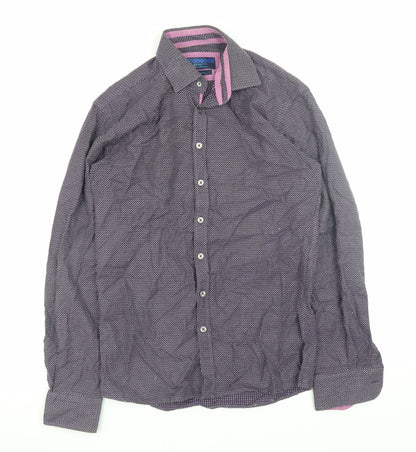 Benetti Men's Purple Slim Fit Geometric Long Sleeve Shirt Size S