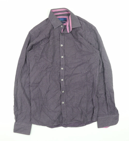 Benetti Men's Purple Slim Fit Geometric Long Sleeve Shirt Size S