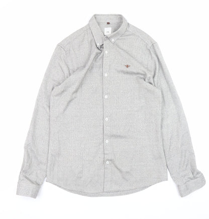 River Island Mens Grey Herringbone Button-Down Long Sleeve Shirt M