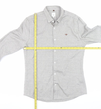 River Island Mens Grey Herringbone Button-Down Long Sleeve Shirt M