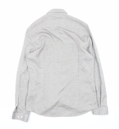 River Island Mens Grey Herringbone Button-Down Long Sleeve Shirt M