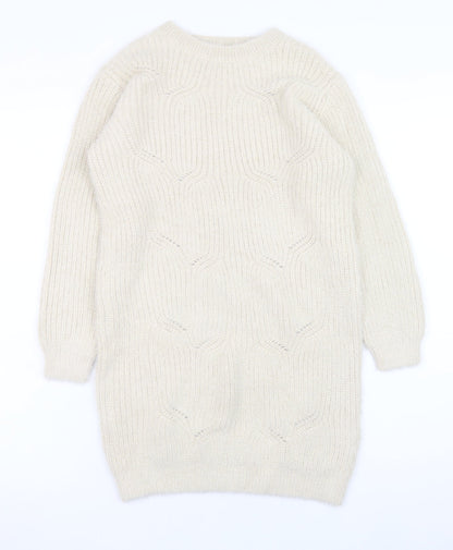 Marks and Spencer Girls Ivory Knit Sweater Dress 10-11 Years Long Sleeve
