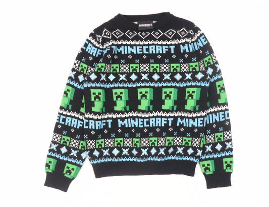 Nutmeg Boys Black Minecraft Creeper Jumper 8-9 Years Acrylic Knit