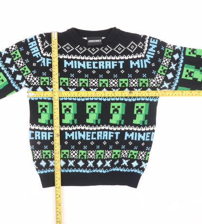 Nutmeg Boys Black Minecraft Creeper Jumper 8-9 Years Acrylic Knit