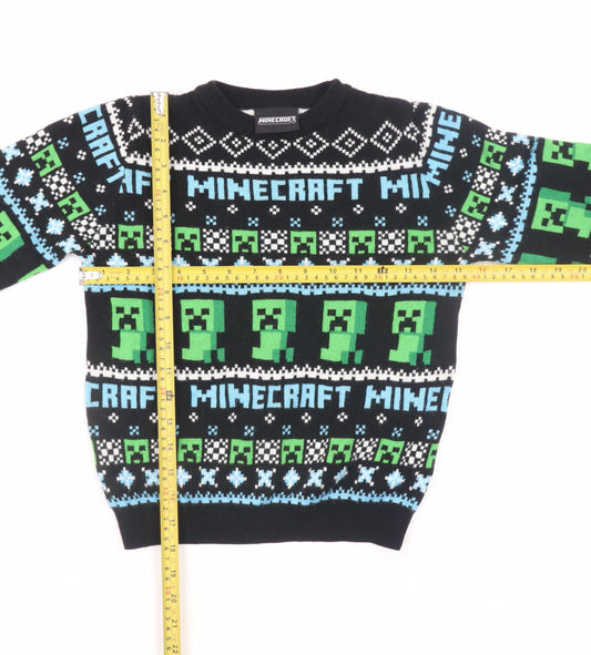 Nutmeg Boys Black Minecraft Creeper Jumper 8-9 Years Acrylic Knit