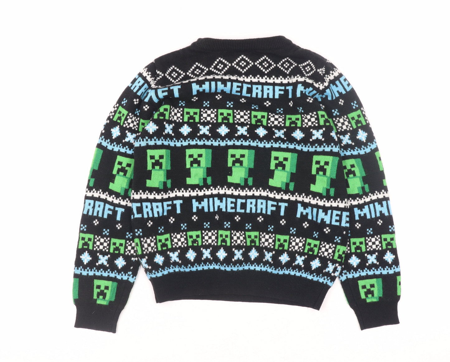 Nutmeg Boys Black Minecraft Creeper Jumper 8-9 Years Acrylic Knit