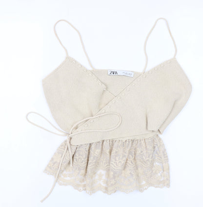 Womens UK Size L Zara Beige Wrap Tank