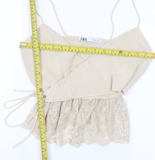 Womens UK Size L Zara Beige Wrap Tank