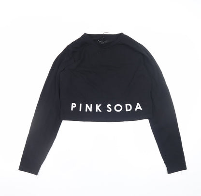 Womens UK Size 12 Pink Soda Sport Black Cropped T-Shirt