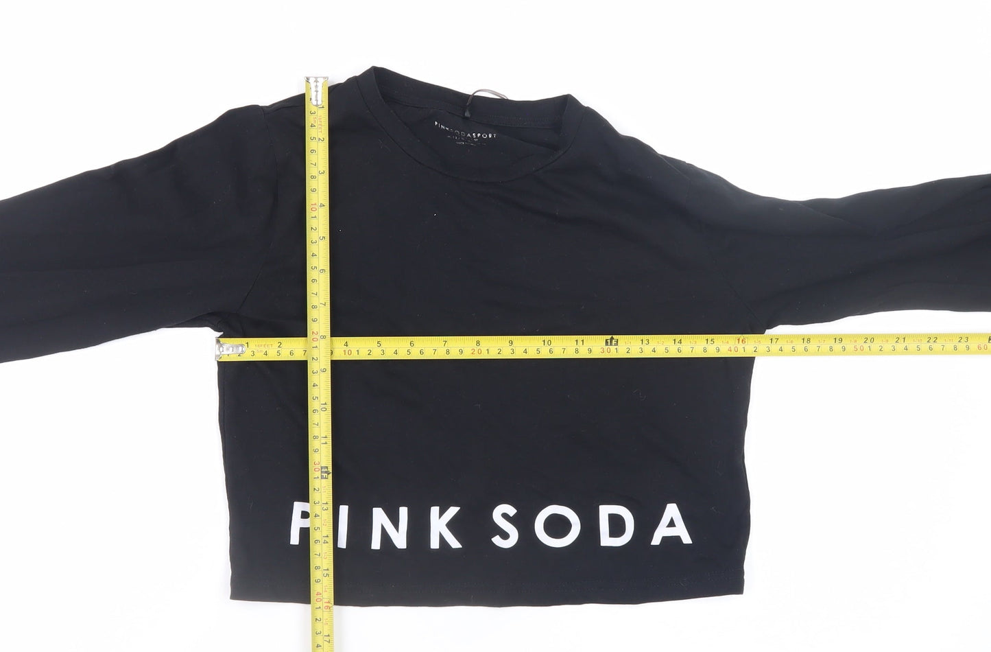 Womens UK Size 12 Pink Soda Sport Black Cropped T-Shirt