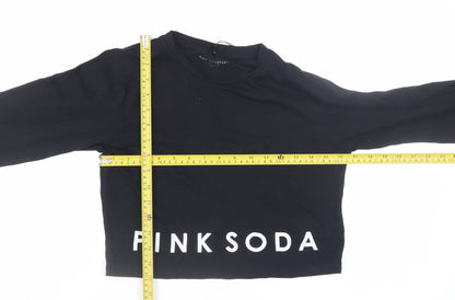 Womens UK Size 12 Pink Soda Sport Black Cropped T-Shirt