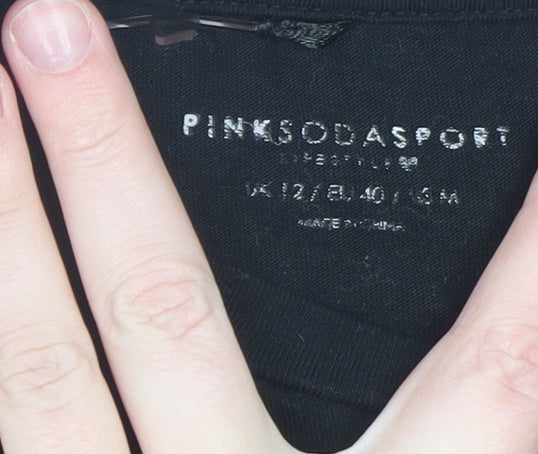 Womens UK Size 12 Pink Soda Sport Black Cropped T-Shirt