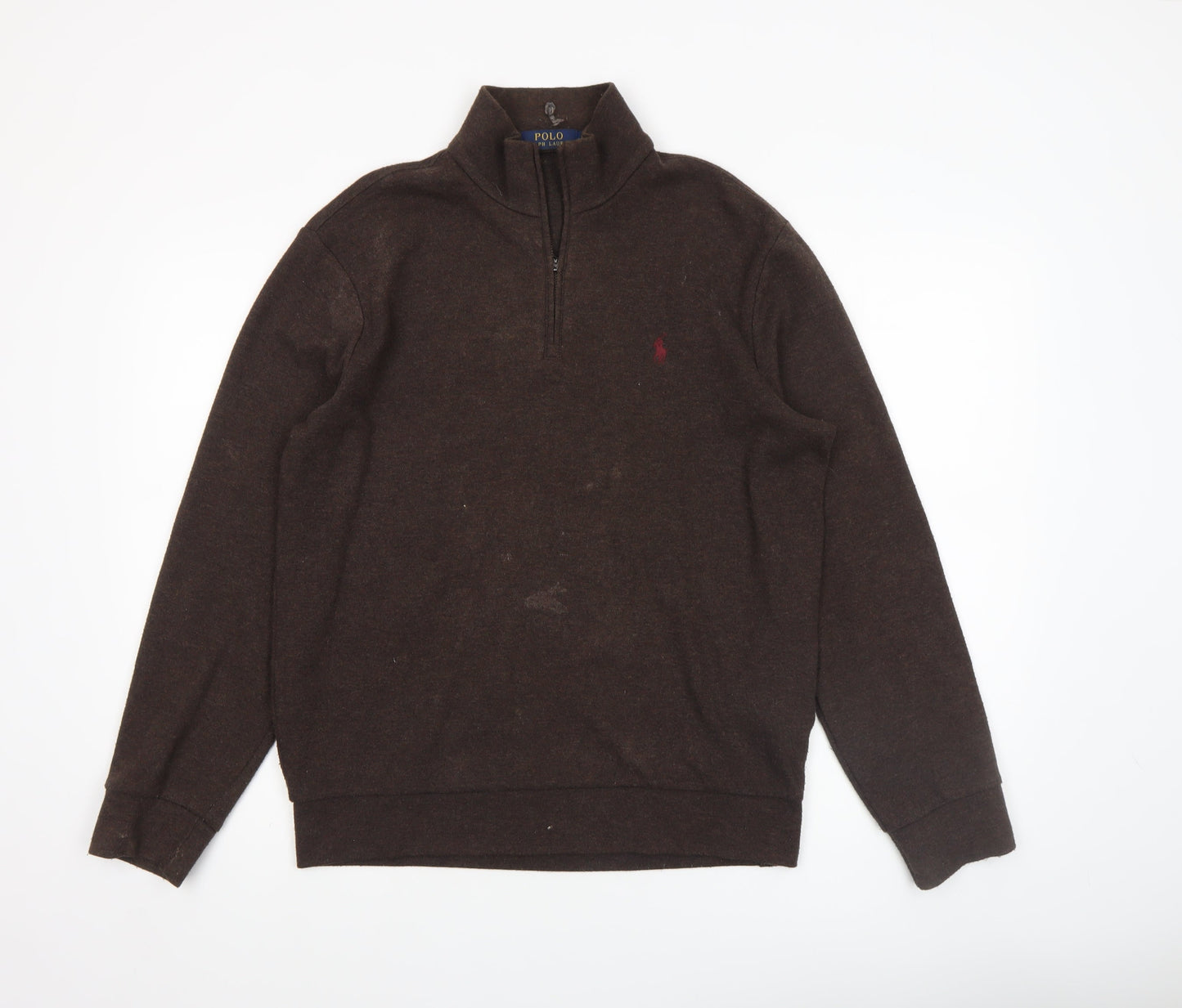Mens UK Size S Polo Ralph Lauren Brown 1/2 Zip Sweatshirt