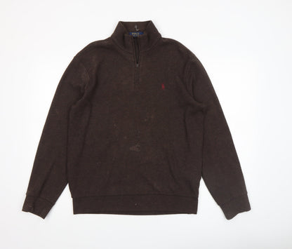 Mens UK Size S Polo Ralph Lauren Brown 1/2 Zip Sweatshirt